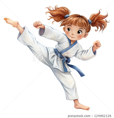 Cute kid wearing sportswear Play sports Watercolor Minimal watercolor 124902126