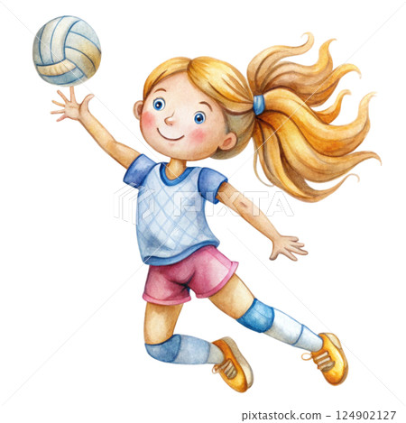 Cute kid wearing sportswear Play sports Watercolor Minimal watercolor 124902127