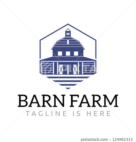 Hexagon Barn Home House Building with Traditional Livestock Warehouse Style Logo Template 124902313