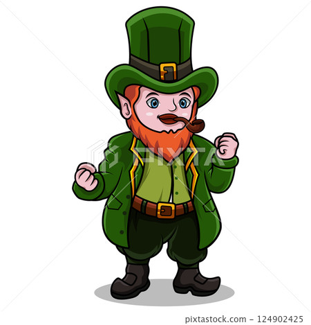 Cartoon leprechaun with smoking pipe Cartoon leprechaun with smoking pipe 124902425