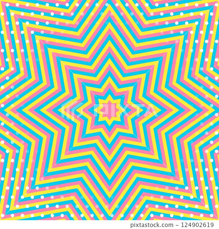 Concentric star shapes, dot pattern background, eight-pointed star, pop design, square size Concentric star shapes, dot pattern background, eight-pointed star, pop design, square size 124902619