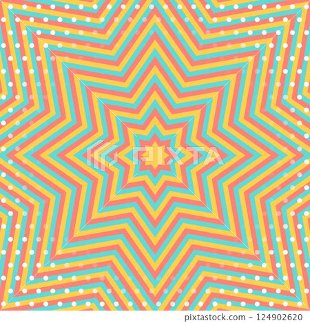 Concentric star shapes, dot pattern background, eight-pointed star, pop design, square size 124902620