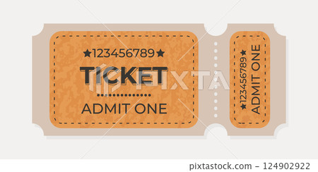 Retro ticket design featuring orange and beige colors with perforated edges. Retro ticket design featuring orange and beige colors with perforated edges. 124902922