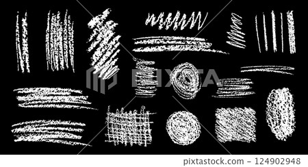Charcoal strokes collection. Hand drawn bold and thick charcoal shapes. Pencil textures, sketchy style, drawings. 124902948