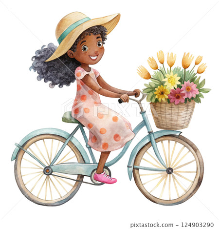 Black people Minimal ride a bike Watercolor 124903290