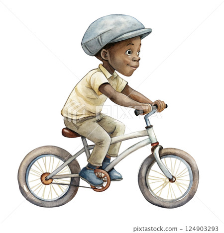 Black people Minimal ride a bike Watercolor 124903293