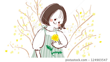 拿著蒲公英花的女人 拿著蒲公英花的女人 124903547