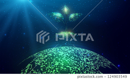 Happy Earth Day concept. Plant sprout. Abstract modern vector illustration on dark blue background. 124903549