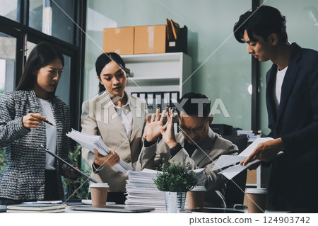 Large group of worried business people having a meeting. Large group of worried business people having a meeting. 124903742