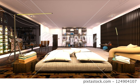 Bedroom with night view 124904107