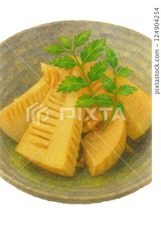 Boiled bamboo shoots (Bamboo shoots boiled in Tosa) Watercolor illustration, Japanese food, Spring flavors 124904254