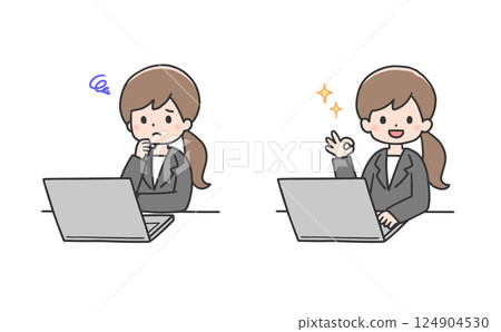A set of women in suits thinking and solving problems at a computer 124904530