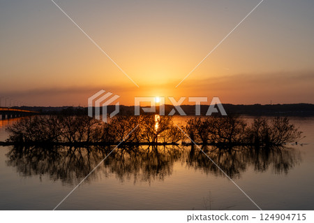 Sunset over Lake Kasumigaura (sideways) 124904715