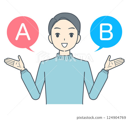 A man choosing between A and B, smiling 124904769