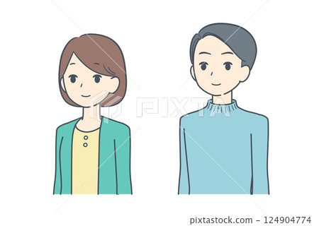 穿著休閒服裝的男士和女士，對角線 124904774