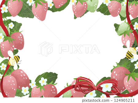 草莓、蜜蜂和絲帶留言卡 124905211