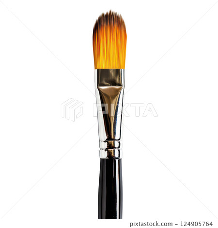 Isolated makeup brushes with black bristles and white handles, essential beauty tools transparent background 124905764