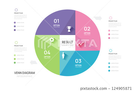 Venn diagram infographic geometric circle chart template for business start up presentation vector illustration. 124905871