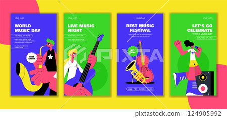 World Music Day Social Media Stories Illustration with Flat Cartoon and Festive Background Design 124905992