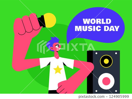 Vector Cartoon Template for Music Festival Social Media Post on World Music Day Background 124905999