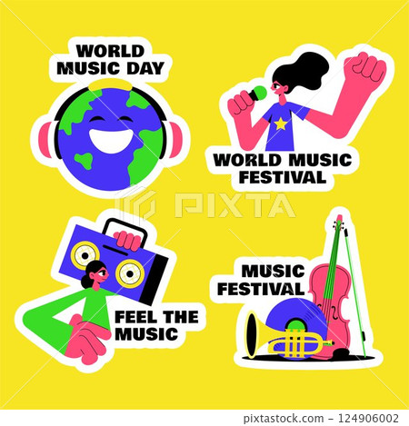 Social Media Label for World Music Day in Fun Cartoon Flat Illustration Style 124906002
