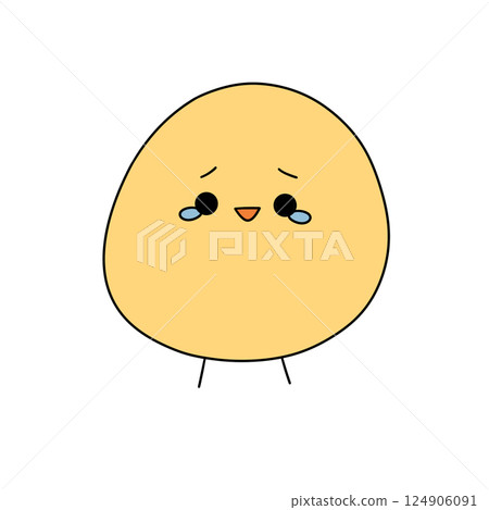 A sad looking yellow egg with a tear in its eye 124906091
