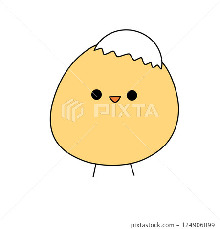 A cartoon chicken with a white egg on its head A cartoon chicken with a white egg on its head 124906099