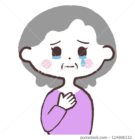 Illustration of a senior woman whose heart is squeezed by sadness Illustration of a senior woman whose heart is squeezed by sadness 124906132