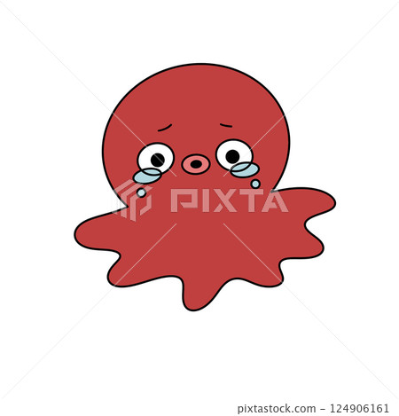 A red octopus with a sad face and tears 124906161