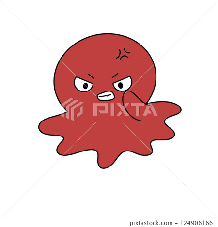 A red octopus with a frowning face and angry expression 124906166