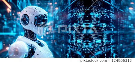 A futuristic humanoid robot with a sleek, expressive face, symbolizing advanced AI technology. perfect for tech, robotics, and AI-themed content 124906312