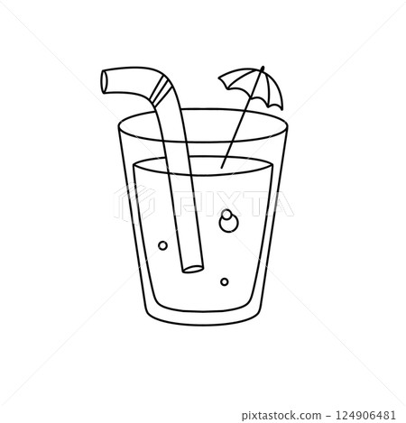 A glass of juice with a straw and umbrella on top A glass of juice with a straw and umbrella on top 124906481