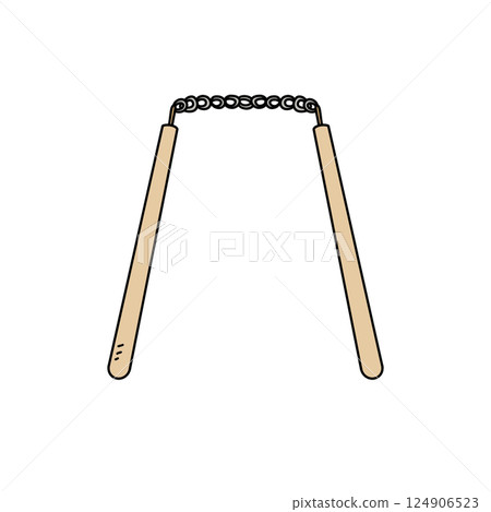 A wooden stick with a chain attached to it 124906523