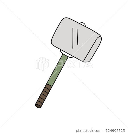 A cartoonish hammer with a green handle 124906525