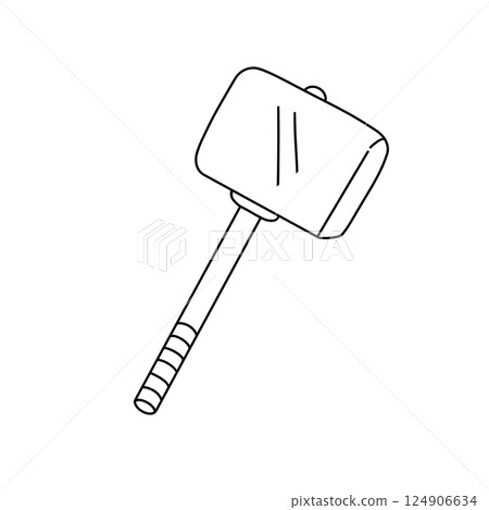 A black and white drawing of a hammer A black and white drawing of a hammer 124906634