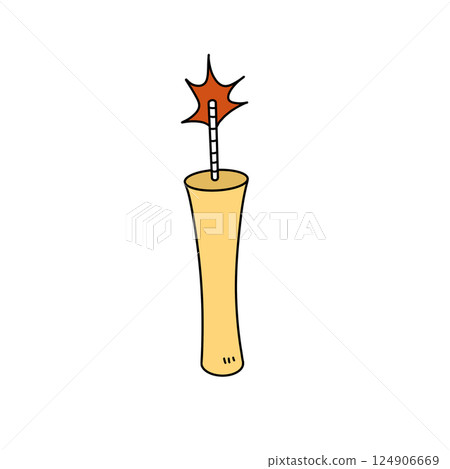 A cartoon drawing of a yellow candle with a red sparkler on top A cartoon drawing of a yellow candle with a red sparkler on top 124906669