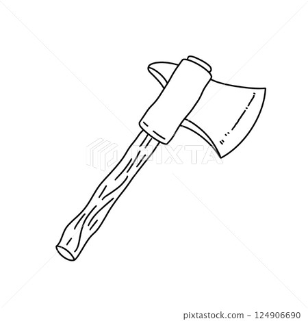 A black and white drawing of a wooden axe A black and white drawing of a wooden axe 124906690