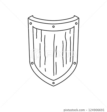 A shield made of wood with a metal plate on the front A shield made of wood with a metal plate on the front 124906691