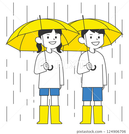 Child holding an umbrella in the rain 124906706