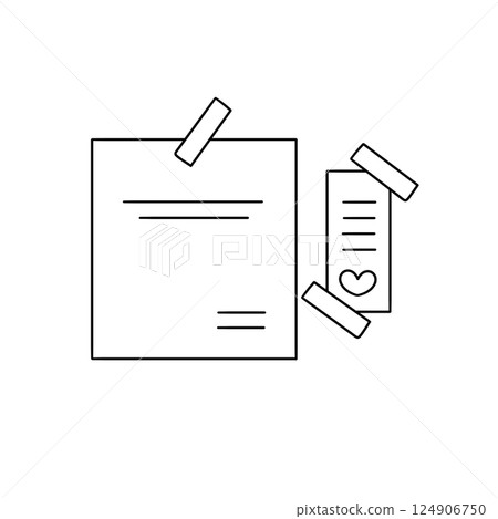 A piece of paper with a heart on it and a piece of tape A piece of paper with a heart on it and a piece of tape 124906750