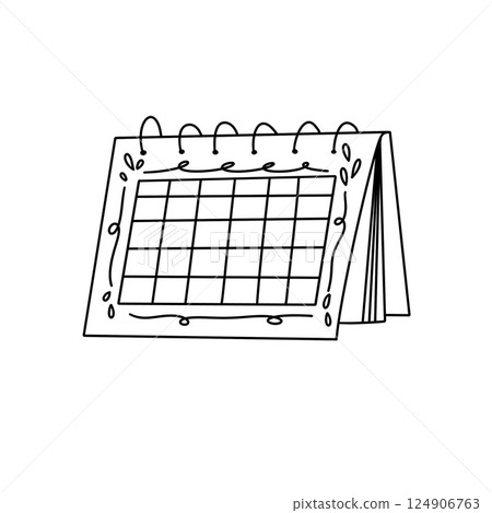 A calendar with a floral border and a black and white drawing of a calendar 124906763