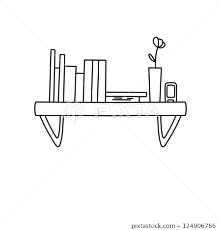 A shelf with books and a vase on it A shelf with books and a vase on it 124906766