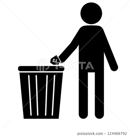 Pictogram of a person throwing trash into a trash can 124906792