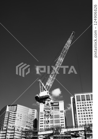 Tokyo scenery during bridge replacement work Keikyu Shinagawa Station 2025.03 h-6 monochrome 124906826