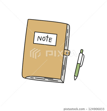 A notebook with a pen on top of it A notebook with a pen on top of it 124906833