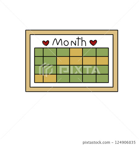 A calendar with a green and yellow background A calendar with a green and yellow background 124906835
