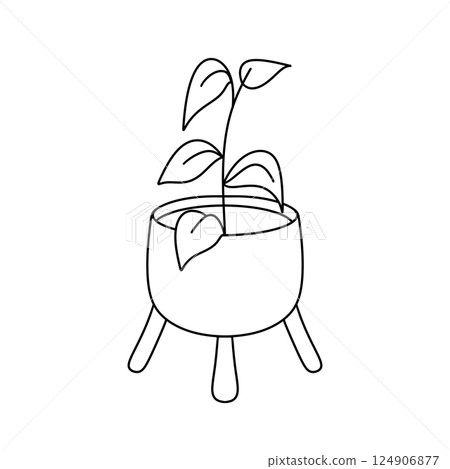 A plant is in a pot and is sitting on a stand 124906877