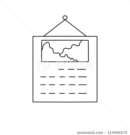 A white framed calendar with a picture of a map on it A white framed calendar with a picture of a map on it 124906879