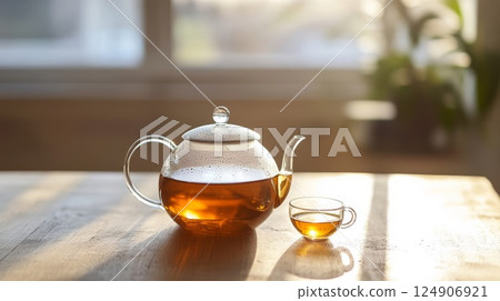 玻璃茶壺裡的茶 124906921