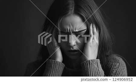 一個女人抱著一個頭 124906952